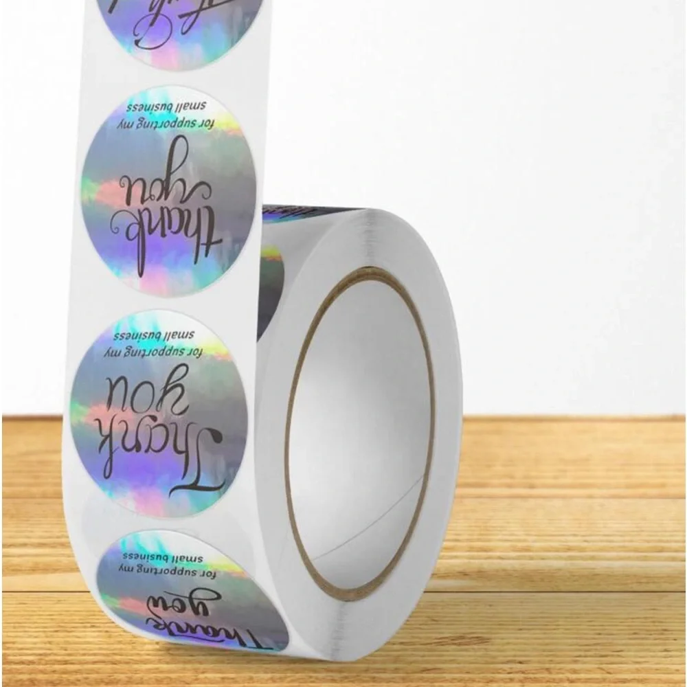 New 500 Pcs Laser Holographic Thank You  Silver Round Business Adhesive Stickers - Picture 5 of 10